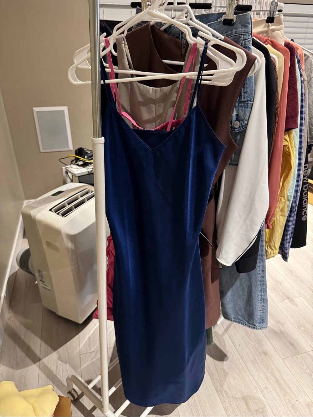 Knix Navy Blue Satin Slip Midi Dress Size S